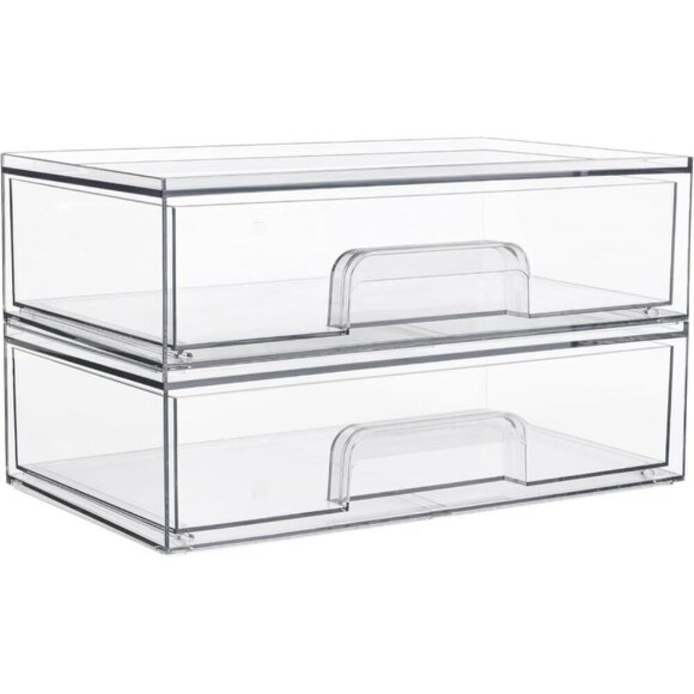 New 12.1In W Clear Stackable Storage Drawers, 2-Pack Acrylic Makeup Organizers